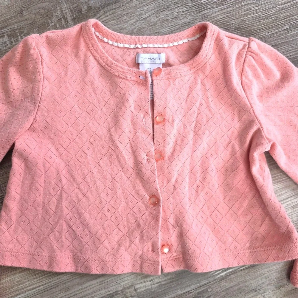 Tahari Girls Pink Quilted Knit Button Front‎ Cardigan Sweater Size 6 Long Sleeve